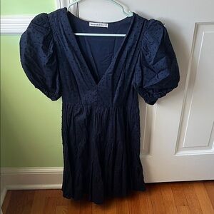 Abercrombie & Fitch Navy Puff Sleeve Swiss dot Dress xs
